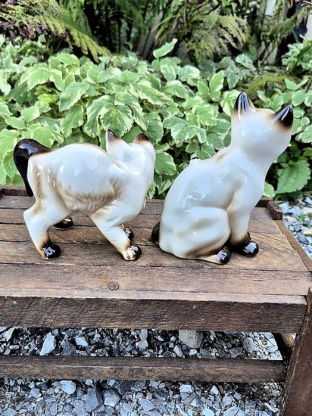 Vintage 1970s Siamese Cat Figurines Set of 2, MCM Ceramic Seal Point Kitten - Picture 8 of 14